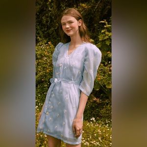Quanta du Soleil De Paris Blue Daisy Dress w/ Puff Sleeves